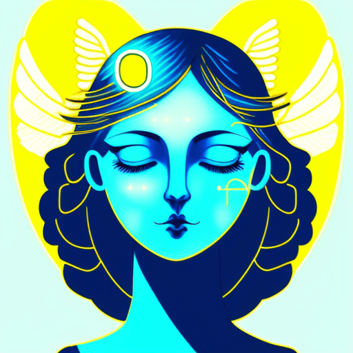 AI generated: a blue girl with gold angel halo head, in the style of neon realism, darkly romantic illustrations, ...