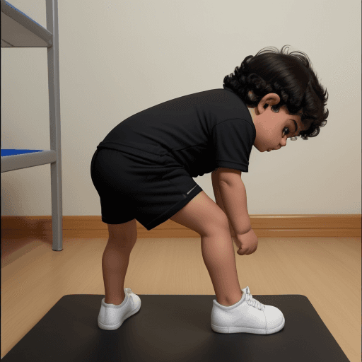 AI generated: Pequeño niño gordo de cabello negro haciendo ejercicio físico