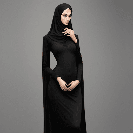 AI generated: angelina joli  is a tall  very slim and skinny model she is wearing hijab