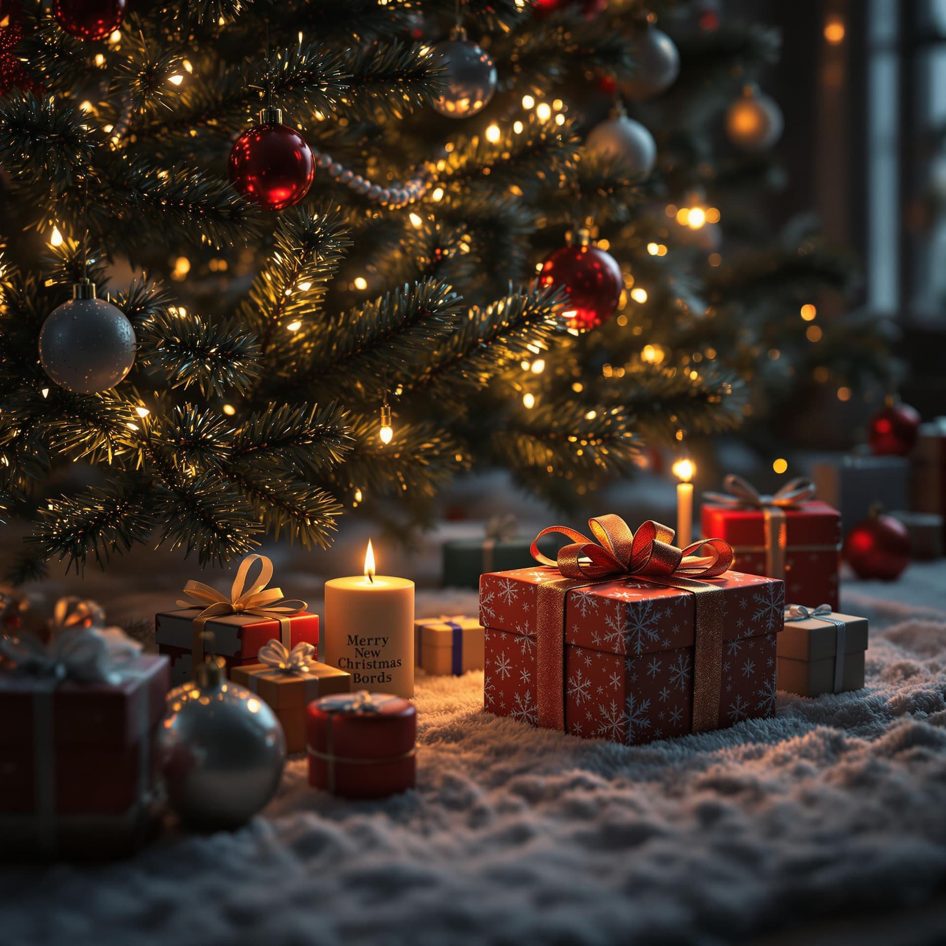 AI generated: Photo of a ultra realistic christmas gift under a christmas tree, dramatic light, new Year's mood, c...