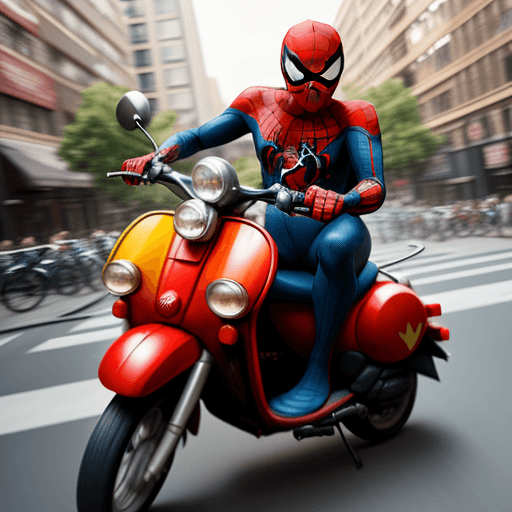 AI generated: spider-man riding a moped