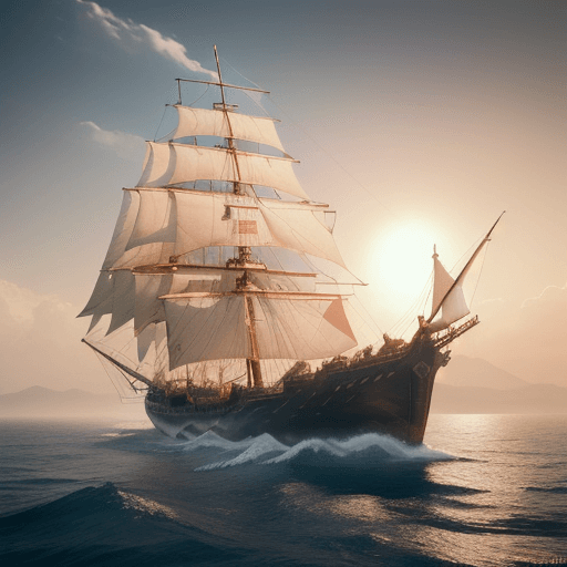 AI generated: Photo of a ultra realistic sailing ship, dramatic light, pale sunrise, cinematic lighting, battered,...