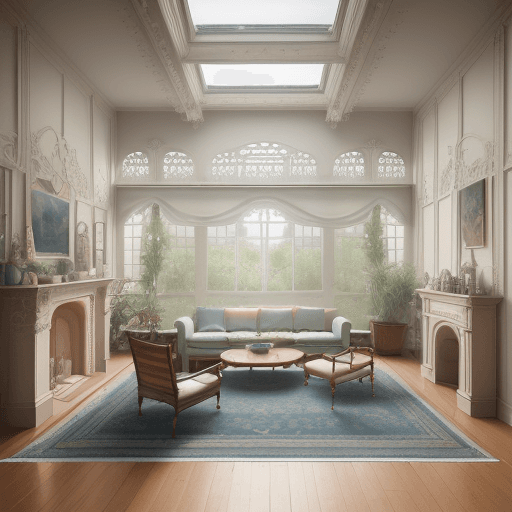 AI generated: High resolution photography interior design, dreamy sunken living room conversation pit, wooden floo...