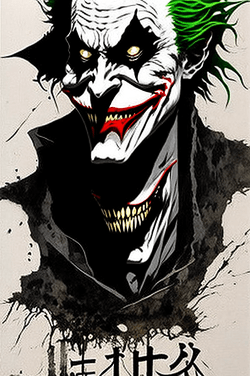 AI generated: the joker full body, The Joker by Tsutomu Nihei, ((Text reads "HA HA")), (strange but extremely beau...