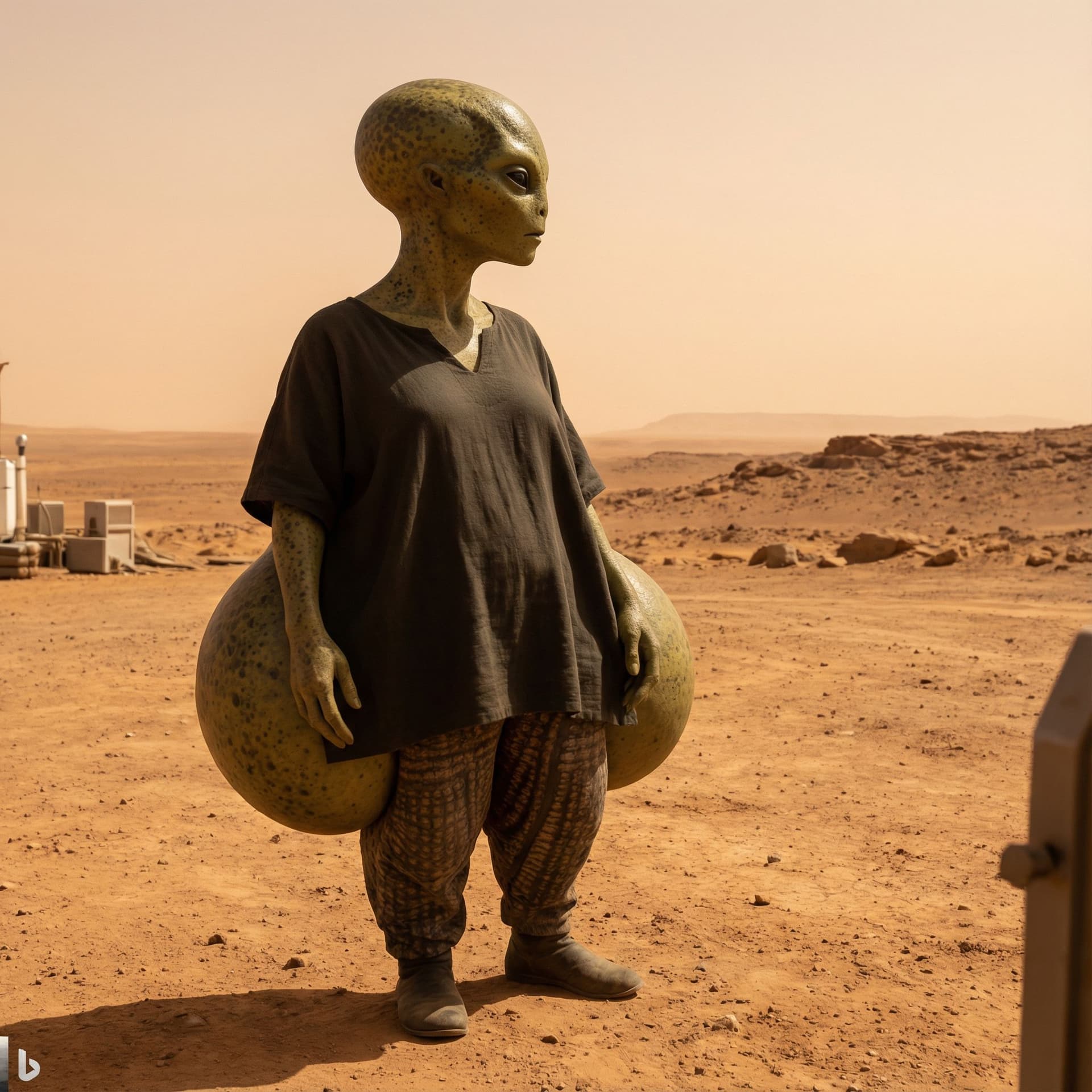 AI generated: very small breasts flat chested and Thicc Bottom alien 
