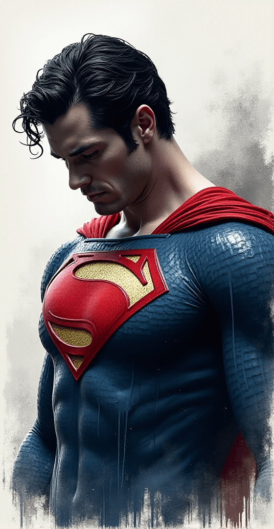 AI generated: Sketchup, Ink Dripping Drawing, Superman, close-up portrait, Superman is shown with his body slightl...