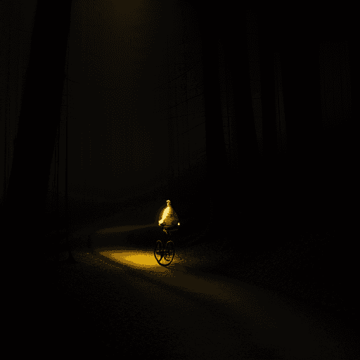 AI generated: an old man ridding bycicle in a gloomy forest,in candlelight,mystical,dynamic light,halloween,