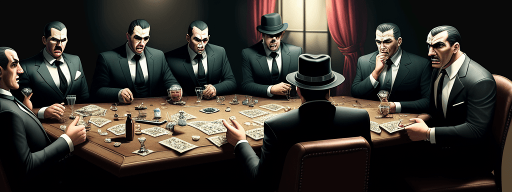 AI generated: real person, table,mafia game,talking,
