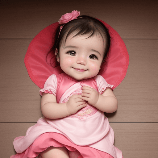 AI generated: Una bebé de 3 meses, china,  sonriente, con vestido rosado y una vincha rosada, en su cuna

 