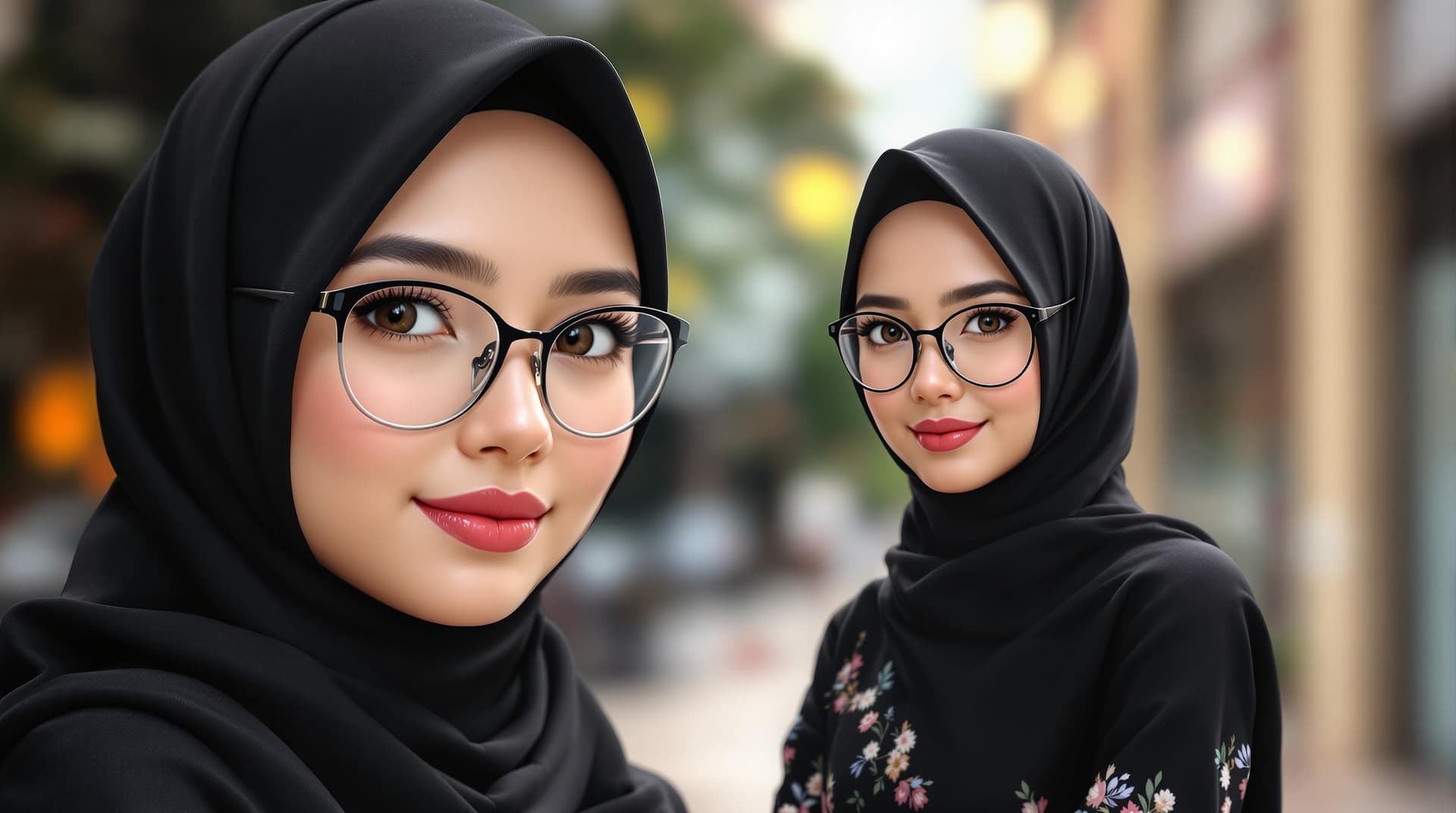 AI generated: Create cartoon anime style portrait of a gorgeous indonesian muslim women wearing black color hijab ...