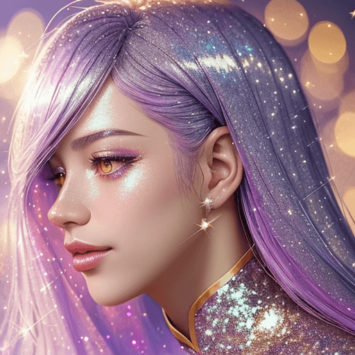 AI generated: Close-up of a person, glitter background, shiny glitter hair, professional profile photo, shiny glit...