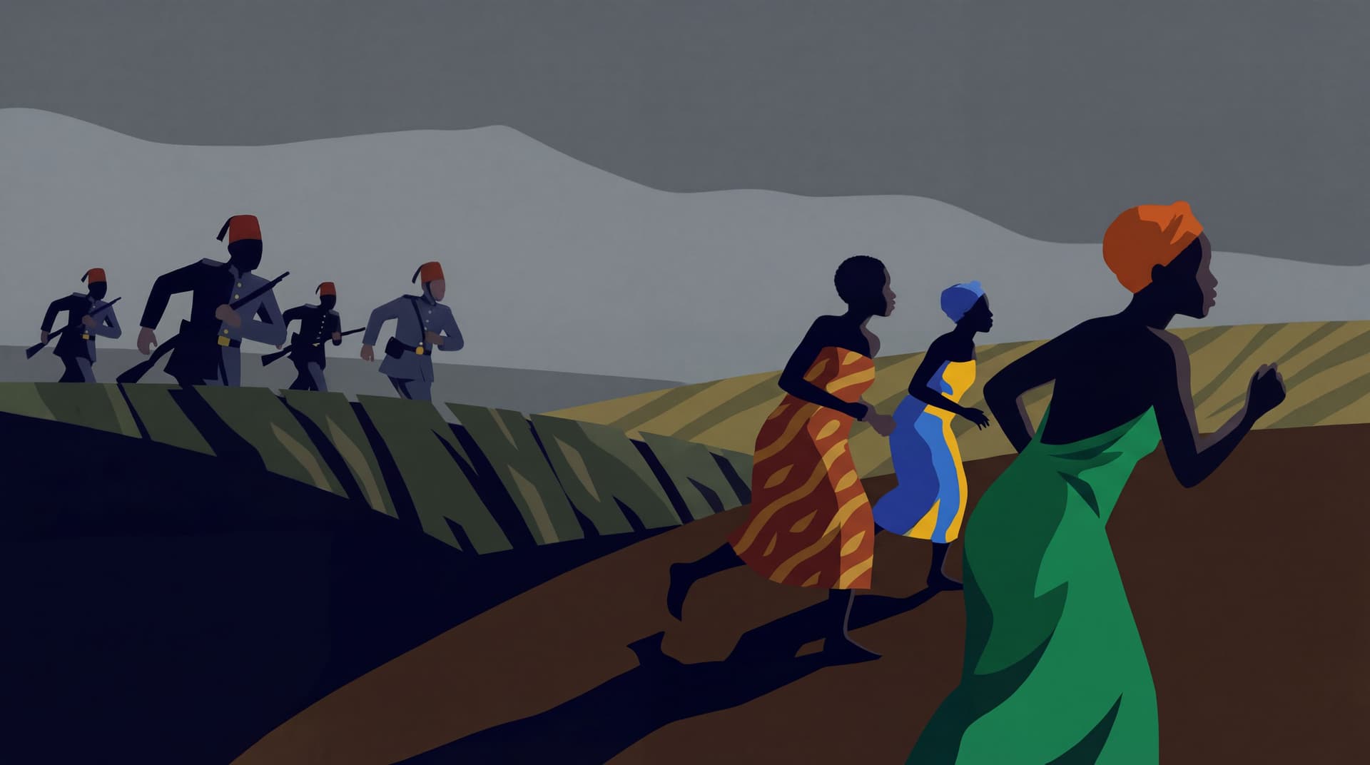 AI generated: create the field without the vines the ladies in the back to have some more vibrant colors.