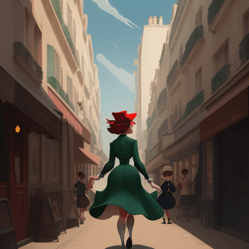 AI generated: an illustration of a girl walking down a street, in the style of disney animation, pre-world war ii ...