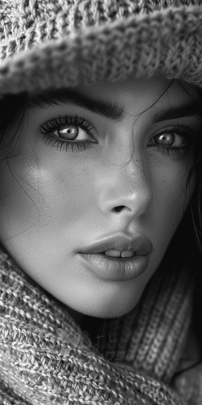 AI generated: fashion photography, black and white, female model, facing the camera, shot on Sony A7 III, photorea...