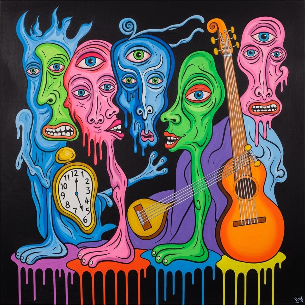 AI generated: psychedelic, simplistic, surreal.surrealist painting by Pablo Picasso, striking and beautiful images...