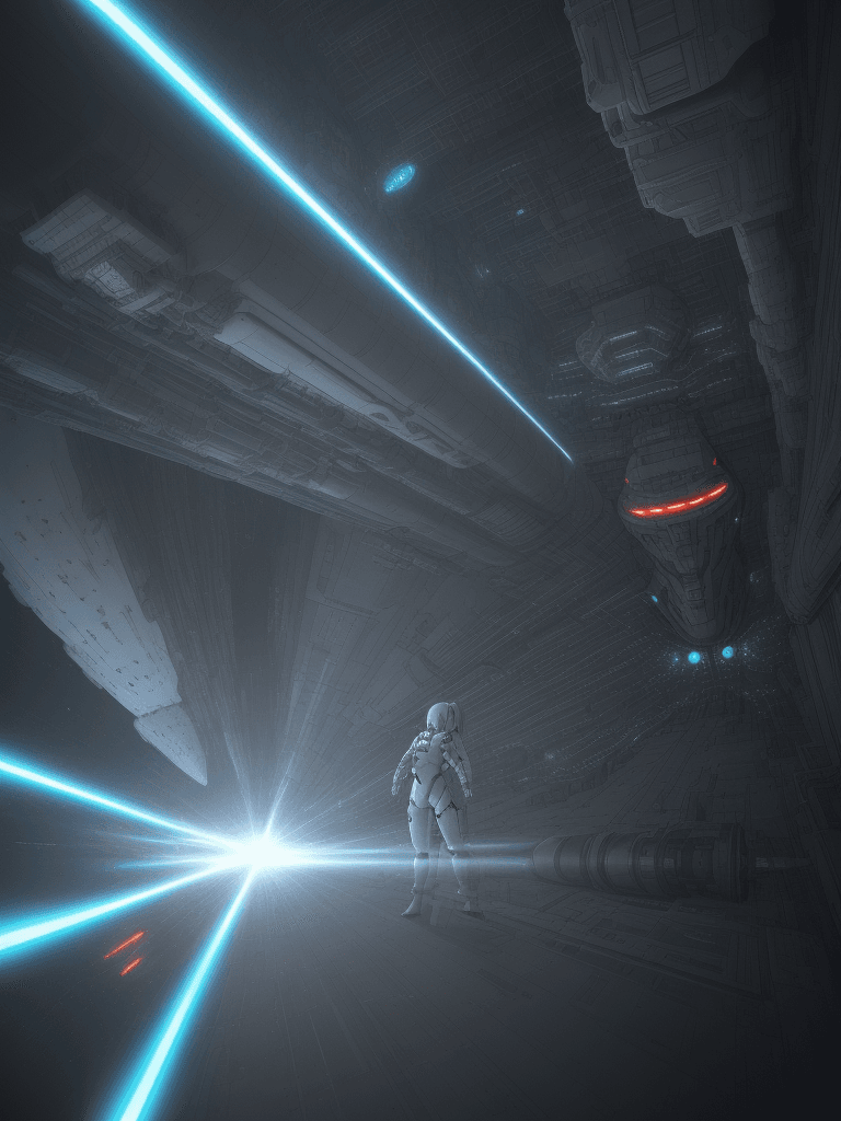 AI generated: Girl in spacesuit, spaceship inside, Tsutomu Nihei style, Sidonia no Kishi, gigantism, laser generat...