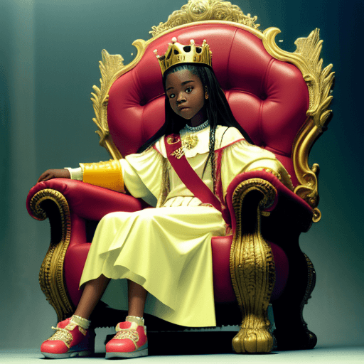 AI generated: Kodak disposable photography of young king sit on her throne, 8k, --ar 3:4