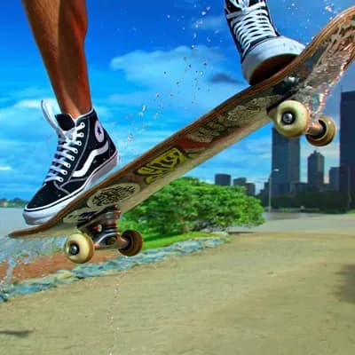 AI generated video: dynamic, high-speed action, encapsulated in a warm, vibrant sunset backdrop, a tight crop focusing o...