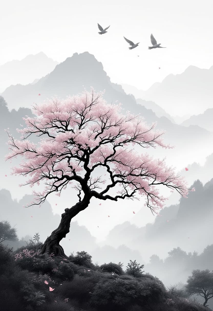 AI generated: Traditional Japanese tree with delicate minimal branches The tree’s canopy should feel naturally ful...
