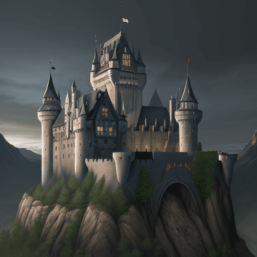 AI generated: empty castle inside the valley before the dark