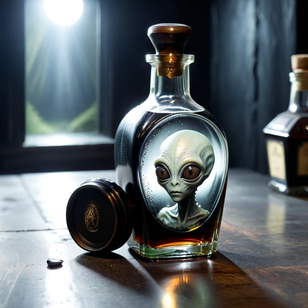 AI generated: Raw Photorealistic surrealistic very old victorian very expensive collectible dusty bottle of alcoho...