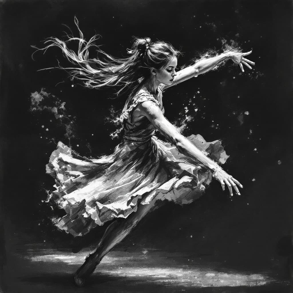 AI generated: Girl, charcoal sketch, dancing