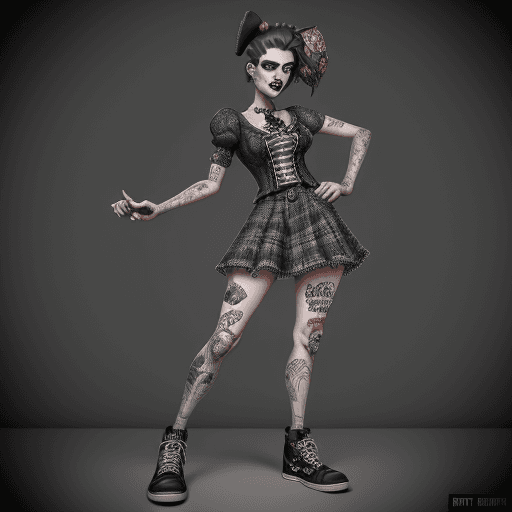 AI generated: Full body portrait hardcore punk-inspired singer vintage 90s in the style of Don't Starve, epic, fan...