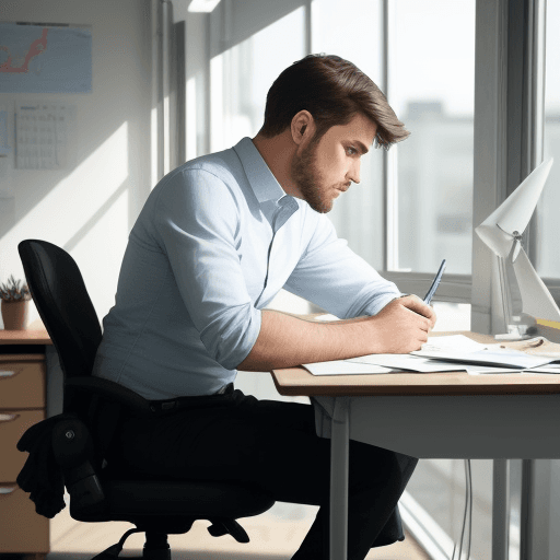 AI generated: an entrepreneur sitting at a desk and thinking creatively