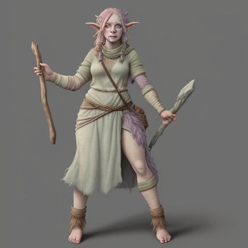 AI generated: Firbolg, full body, female, pastel colors, druid, hyper realism, high Detail, freckles, dungeons and...