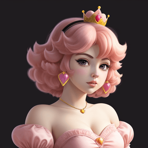 AI generated: High resolution young princess peach, pink castle background short black hair