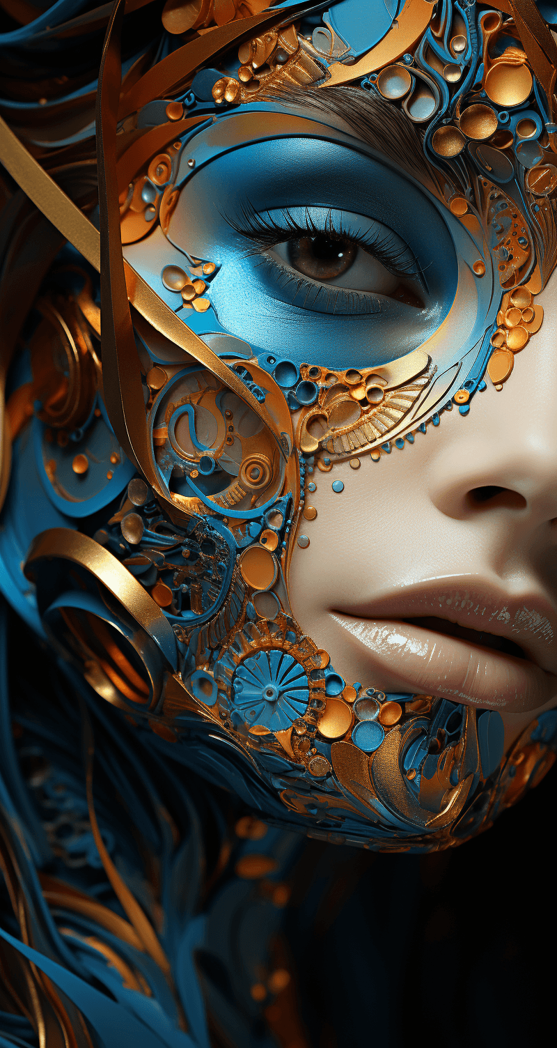 AI generated: Contemporary Art : Beautiful Woman : extreme close-up : Fibonacci sequence, fractal design overlay :...