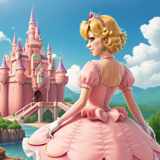 AI generated: High resolution,  princess peach, perfect details, short hair, pink castle, in background
