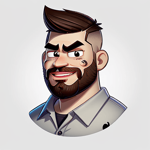 AI generated: 
logo of a man with little beard, midi fade haircut, thick lips, thick eyebrows, googly eyes, pretty...