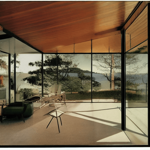 AI generated: Hyper realistic eye level exterior photo of a mid century modern style house overlooking the ocean, ...