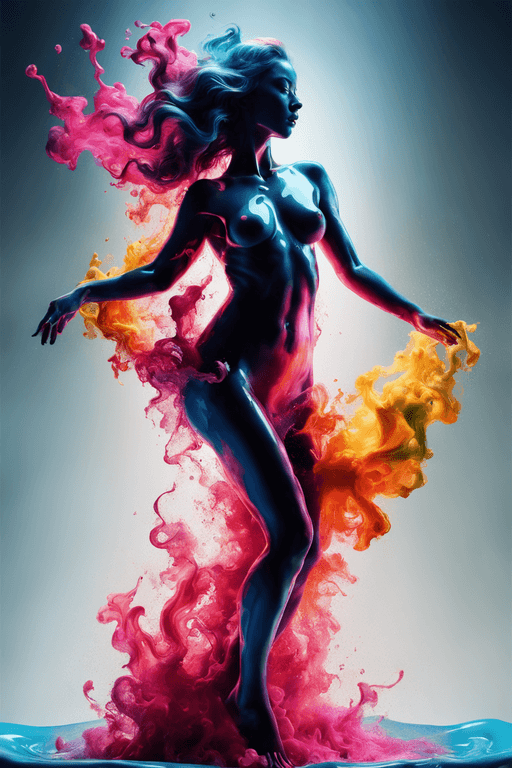 AI generated: alberto seveso art, dancing silhouette of a sexy woman , water ink, ink water, ink cloud, 3D Digital...