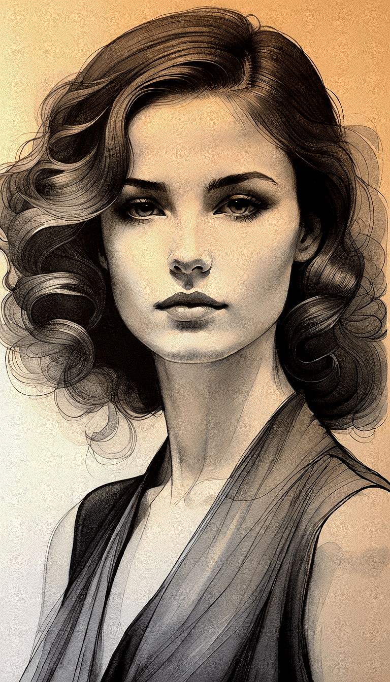 AI generated: "A close-up, monochrome, pencil charcoal sketch of Spanish woman. medium hair style, sitting helples...