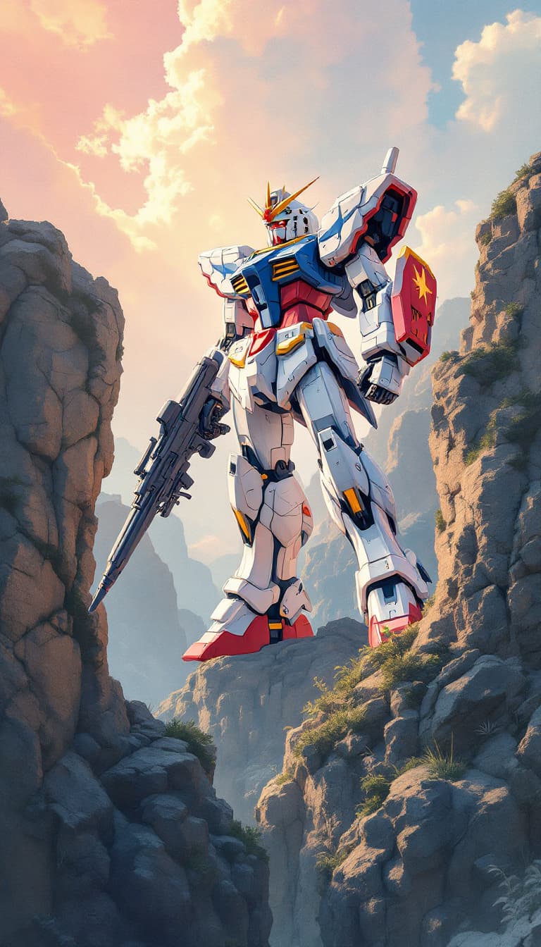 AI generated: drawing of gundam, in the style of video montages, nature-inspired art nouveau, soft-focus, I can't ...