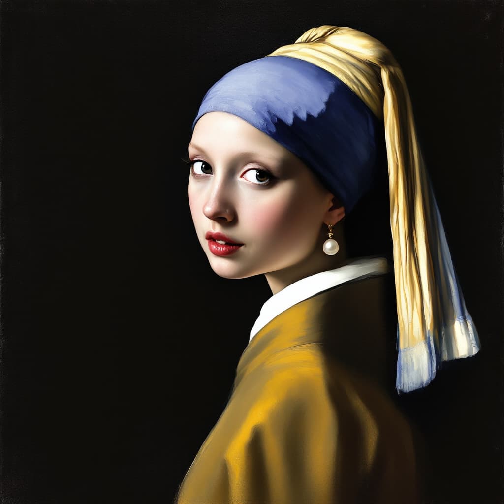 AI generated: a painting of a Girl with a Pearl Earring , inspired by Dutch Golden Age painting
