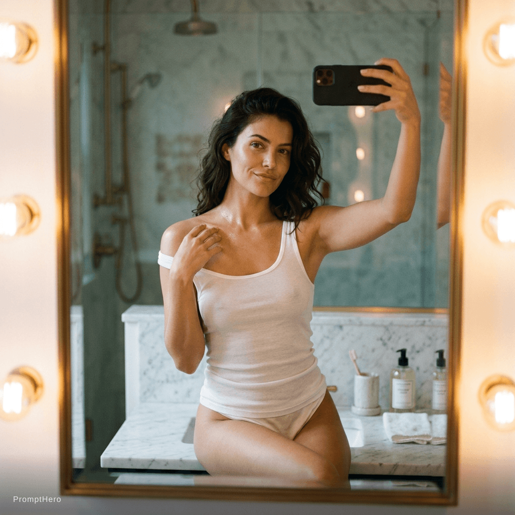 AI generated: {
  "meta": { "style": "soft bathroom glow, 8k, ultra-sharp subject, shallow depth of field" },
  "s...