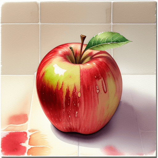 AI generated: Realistic watercolor apple in tiles