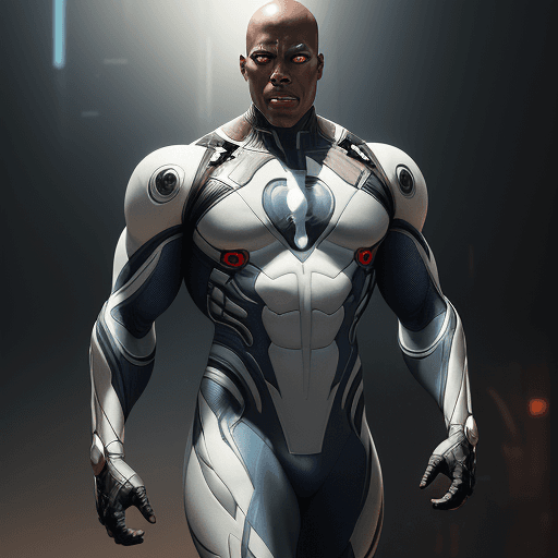 AI generated: male,  superhero, no symbol, full body portrait, fitness body, white futuristic Marvel deathlok Isai...