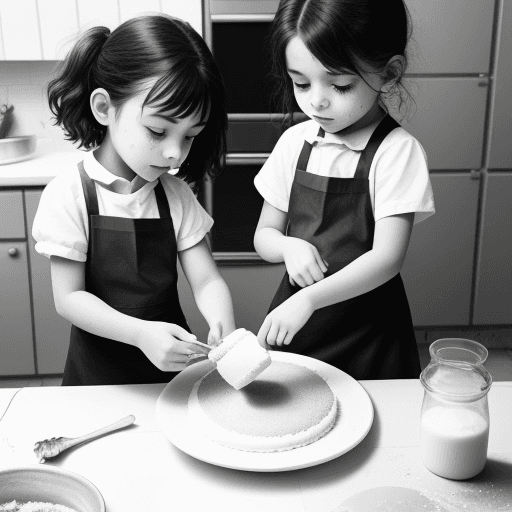 AI generated: image of children making a cake without color