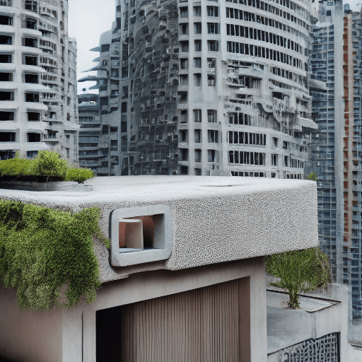 AI generated: High resolution photography architecture, dreamy sunken, car par concrete with vertical garden, bauh...