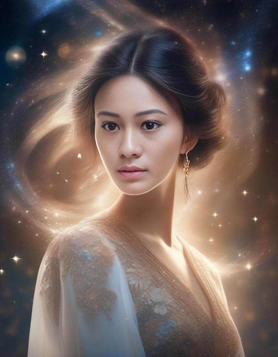 AI generated: A stunningly detailed full body ((double exposure)) of a ethereal princess made from (glass), with g...