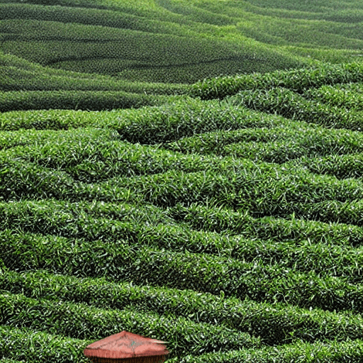 AI generated: The Ximengshan Mowo Tea Factory in Ximeng County, Pu'er City, Yunnan Province is surrounded by high ...