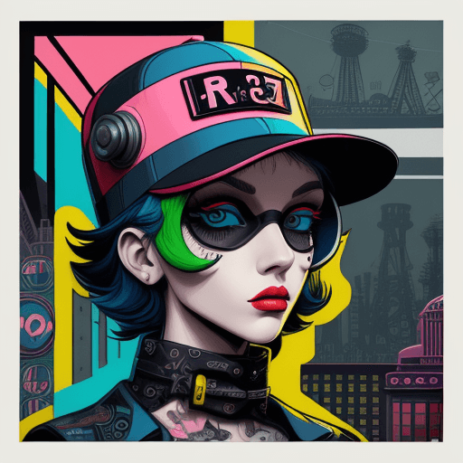AI generated: drawing with a multi-colored hat, in the style of gloomy metropolises, pop culture mash-up, intricat...
