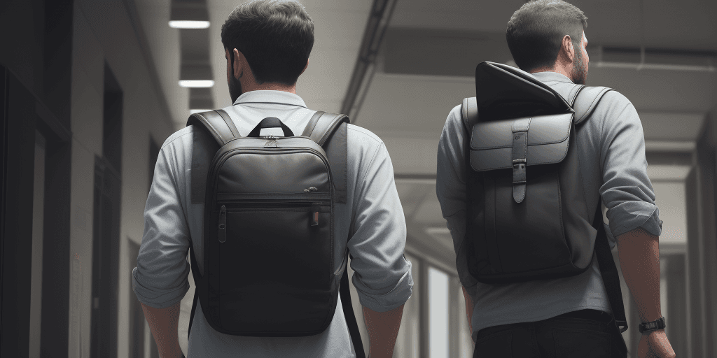 AI generated: The man who replaced his bad torn dirty backpack with a very nice one, hd , 8k 