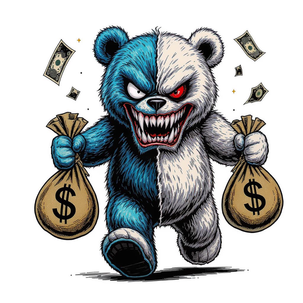 AI generated: Vector  design of a badass teddy bear walking forward in a dynamic pose, streetwear graphic style. T...