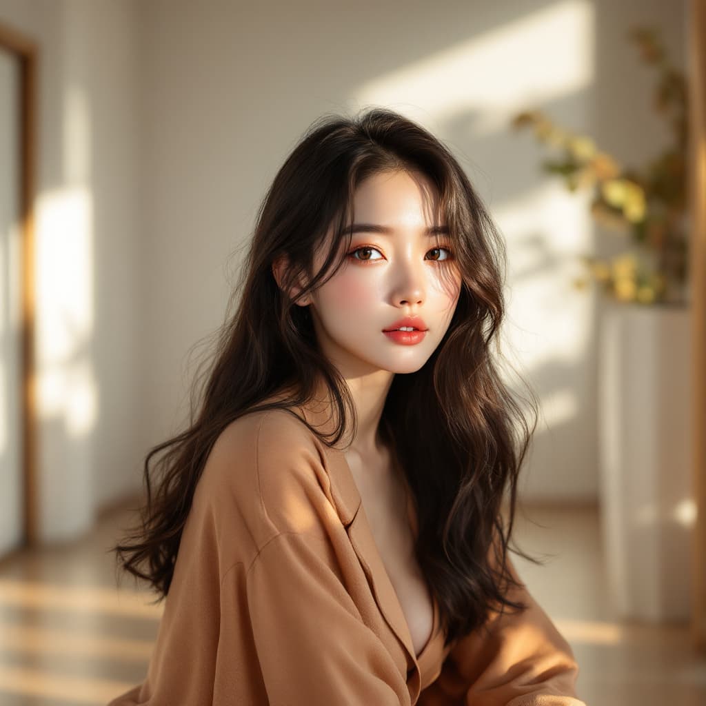 AI generated: High resolution photography interior design,A hyper-realistic portrait of a stunning young Korean wo...