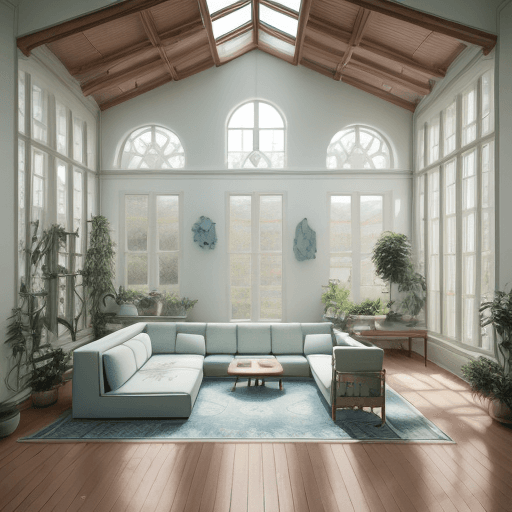 AI generated: High resolution photography interior design, dreamy sunken living room conversation pit, wooden floo...